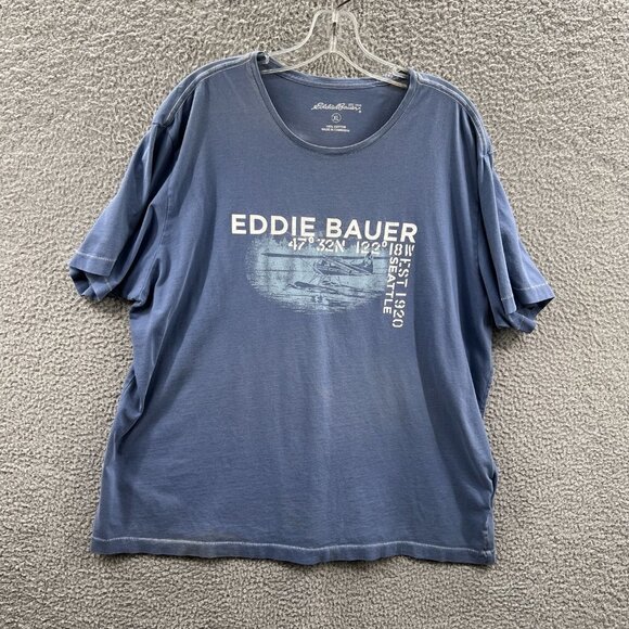 Eddie Bauer‎ Mens Shirt Extra Large Blue 100% Cotton Pullover Short Sleeve - Picture 1 of 8
